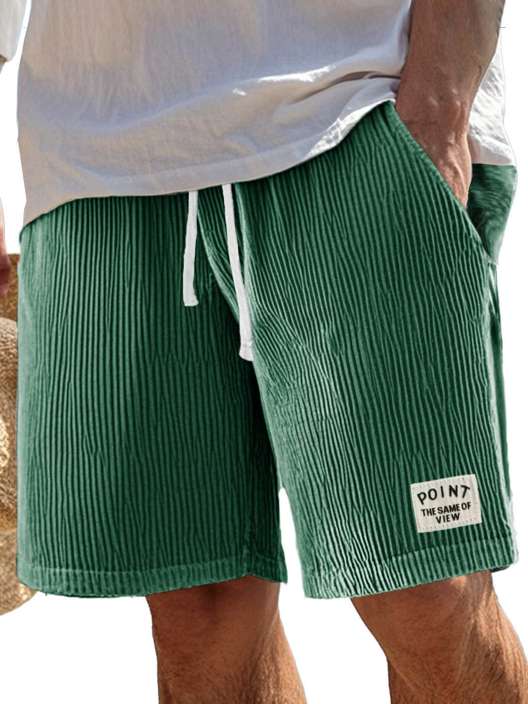 Men's Fashion Casual Ribbed Fabric Pocket Embroidered Logo Shorts