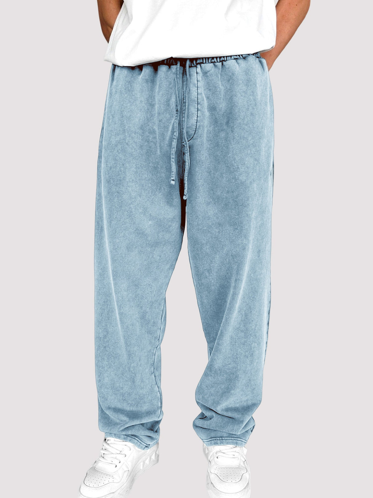 Men's Distressed Vintage Stylish Textured Washed Drawstring Trousers