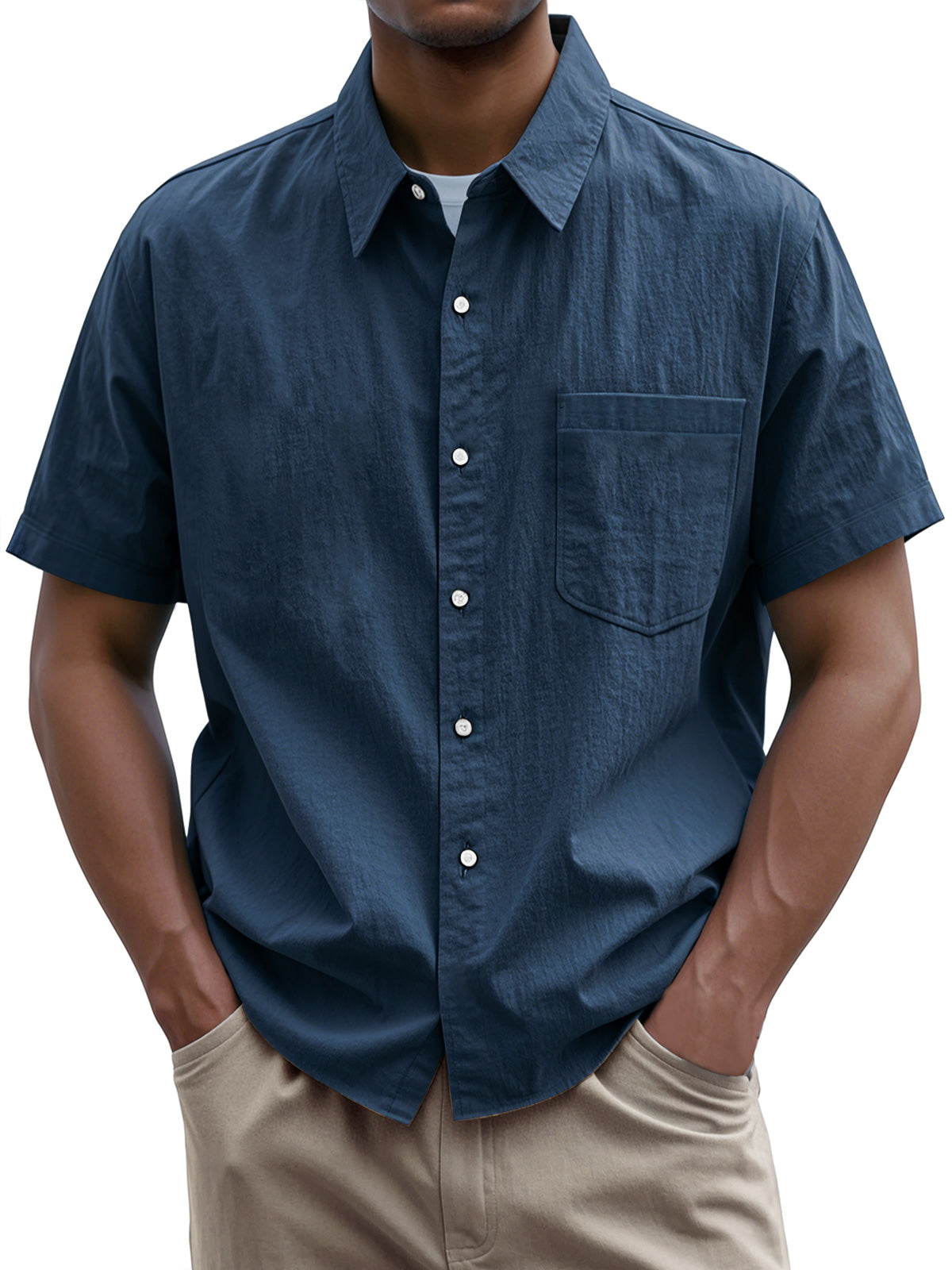 Men's Everyday Casual Lapel Pocket Solid Color Short Sleeve Shirt