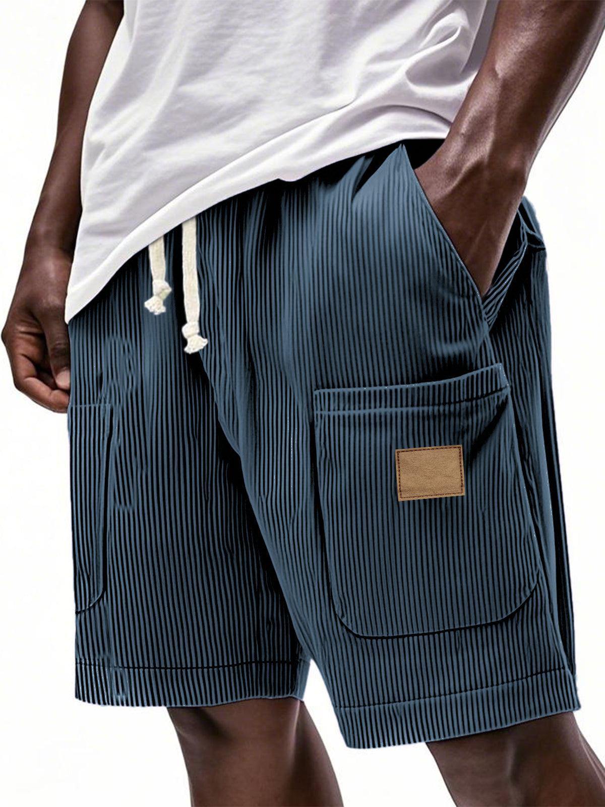 Men's Fashion Multi-Pocket Embroidered Corduroy Lace-Up Loose Holiday Casual Shorts