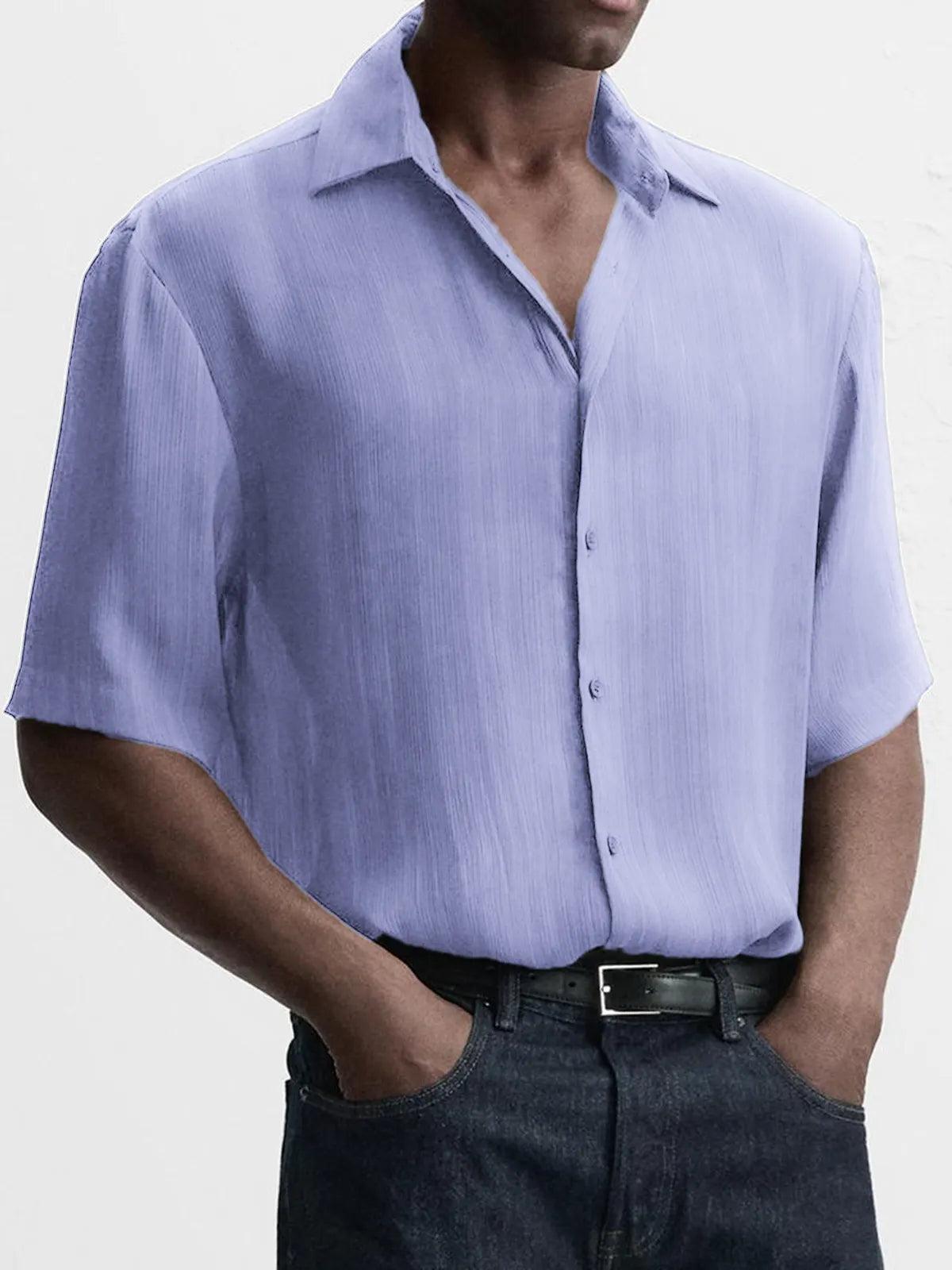 Men's Breathable Textured Casual Short Sleeve Basic Shirt