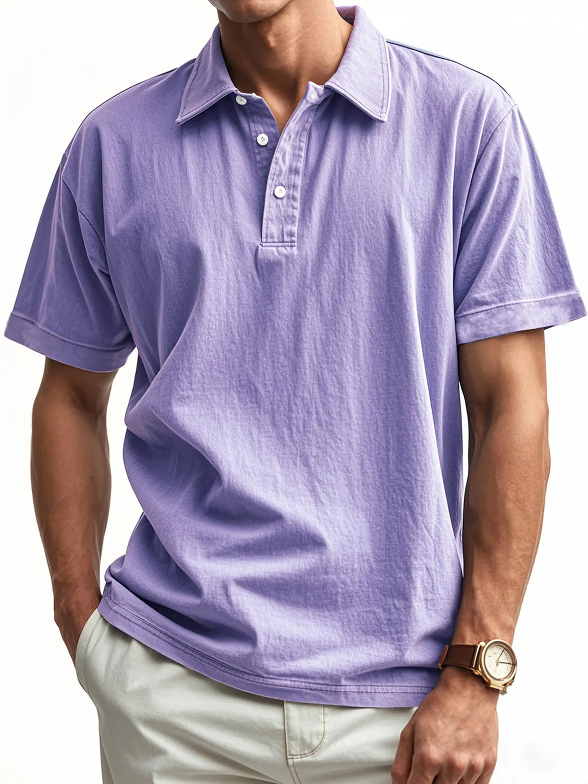 Men's Retro Washed Distressed Button Lapel Casual POLO Shirt