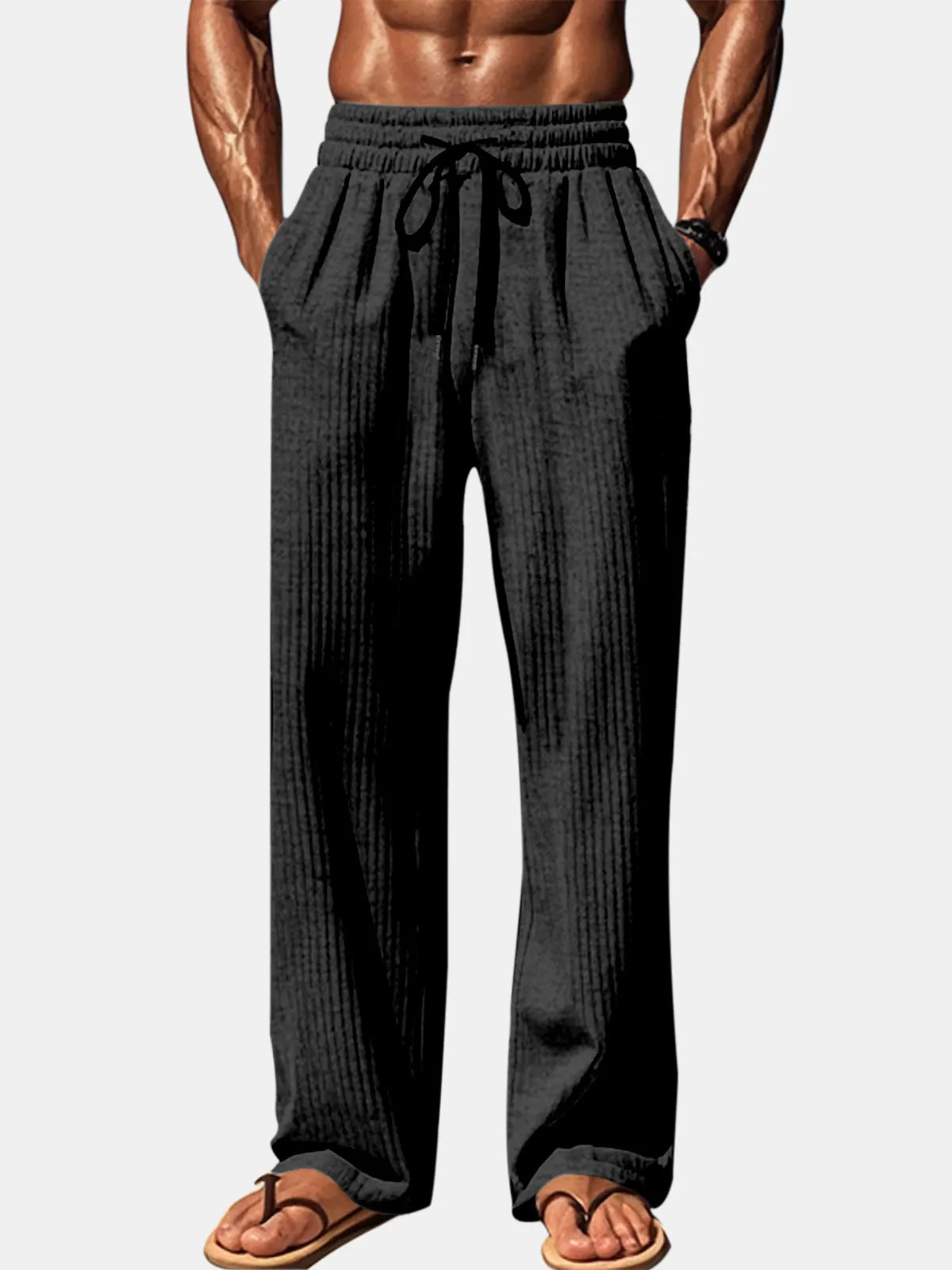 Men's Daily Solid Color Vertical Strip Casual Trousers