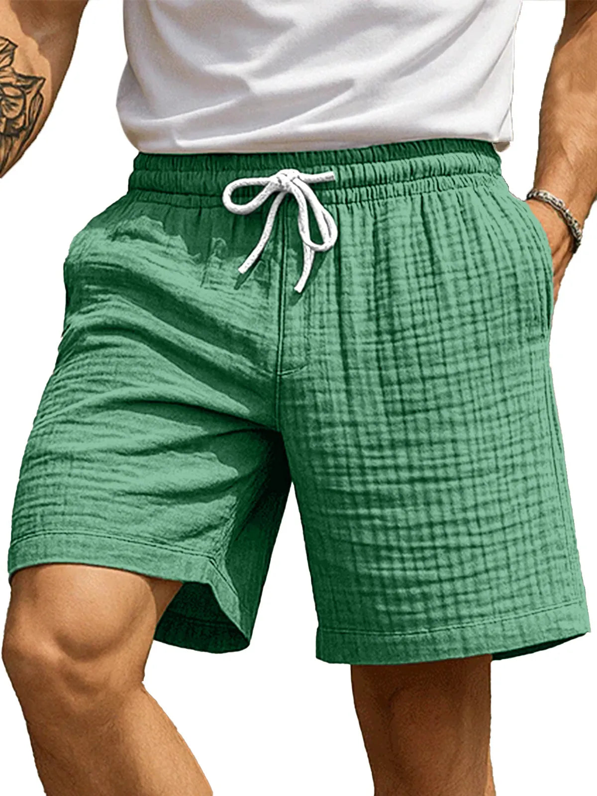Men's Casual Hawaiian Pleated Textured Beach Shorts