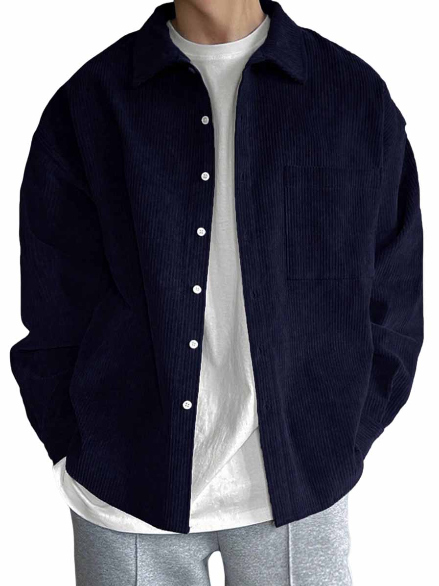 Men's Casual Fashion Pocket Corduroy Fabric Long Sleeve Shirt