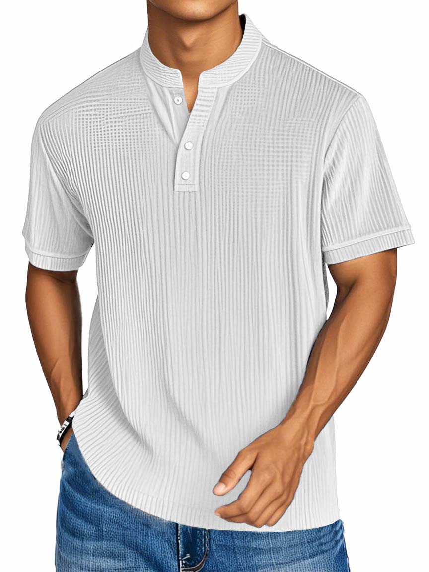 Men's Fashion Casual Textured Fabric Short-sleeved Henley Shirt