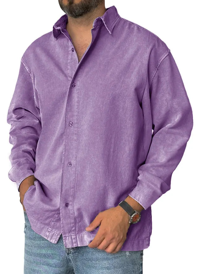Men's Fashion Retro Distressed Lapel Long-sleeved Shirt