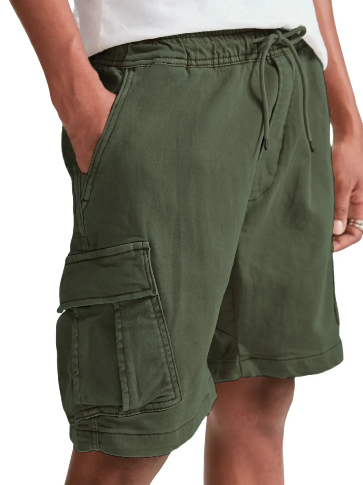 Men's Multi-Pocket Utility Cargo Pants Stylish Lace-up Casual Bermuda Shorts