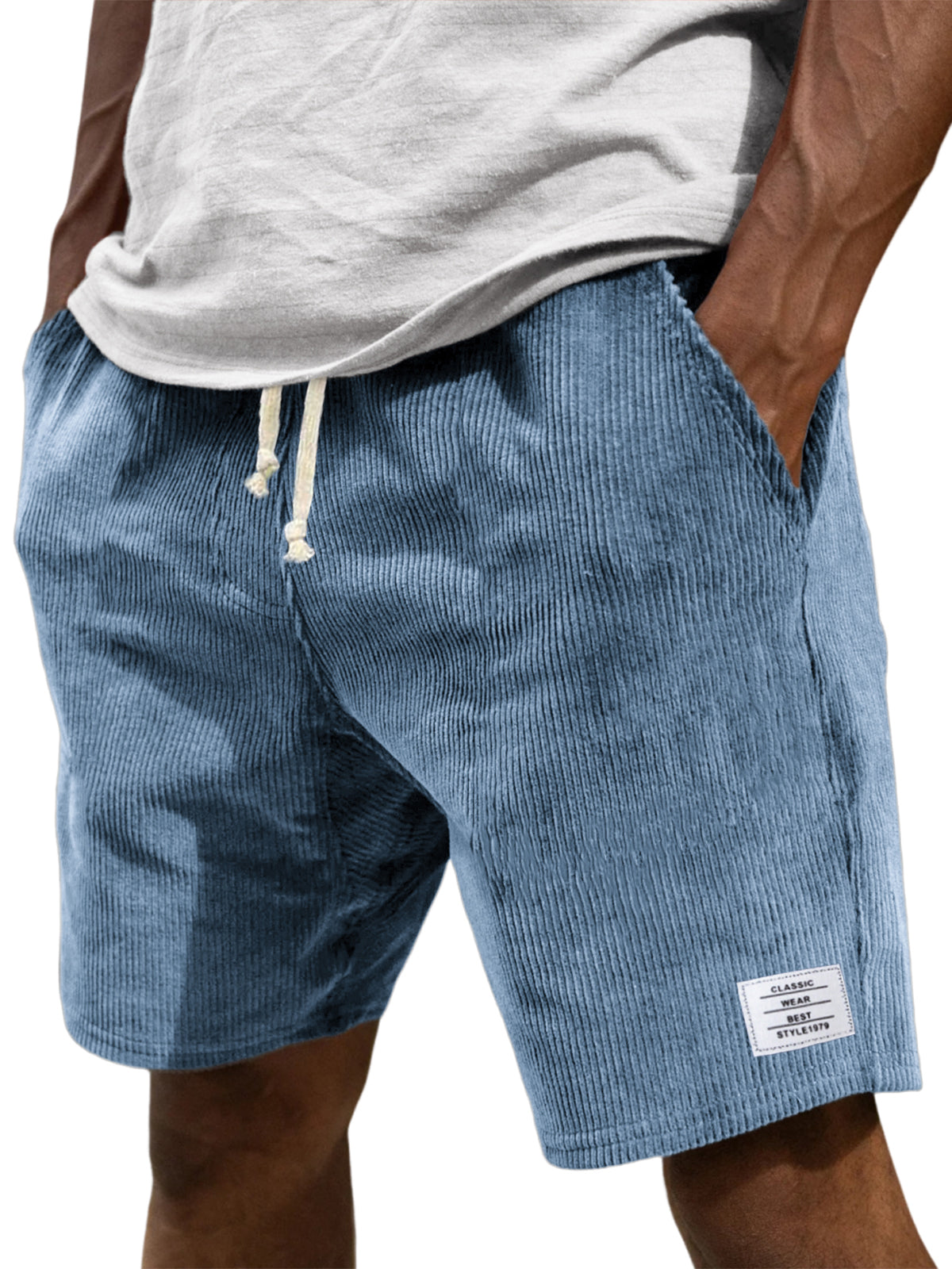 Men's Stylish Corduroy Simple Embroidered Logo Casual Lace-up Loose Shorts