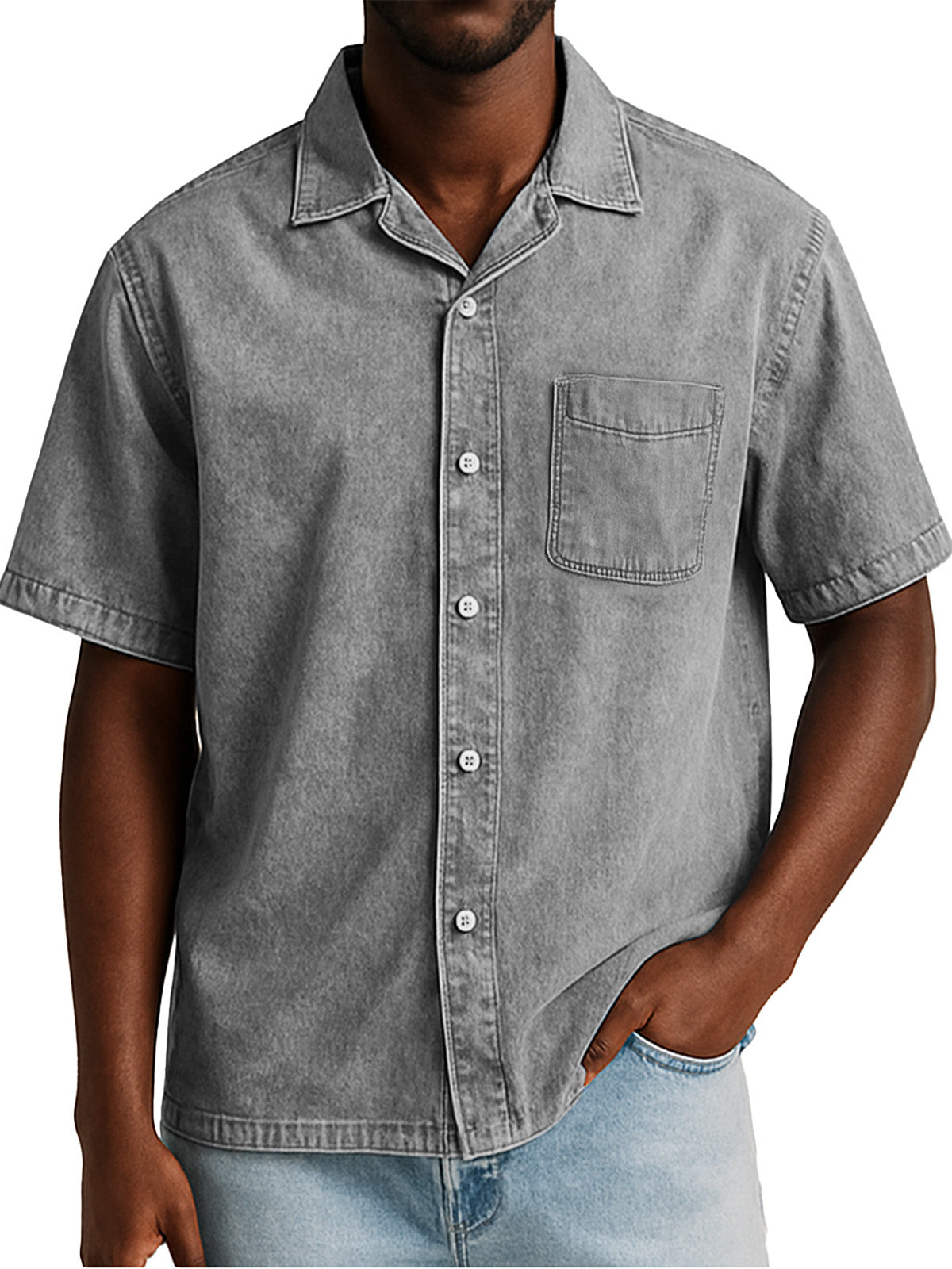 Men's Retro Solid Color Loose Cuban Collar Short Sleeve Shirt