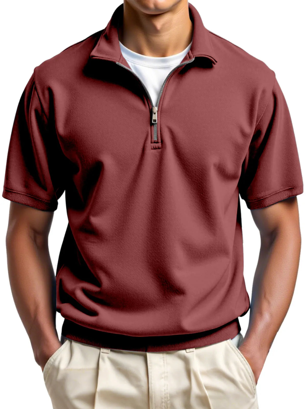 Men's Daily Simple Solid Color Zipper Polo Shirt