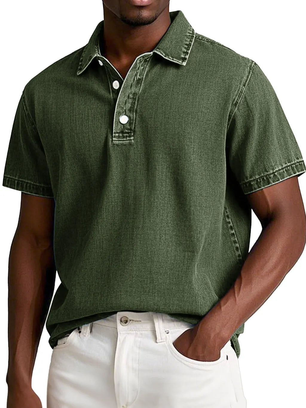 Men's Fashion Retro Washed Distressed Cotton Lapel Short Sleeve Polo Shirt