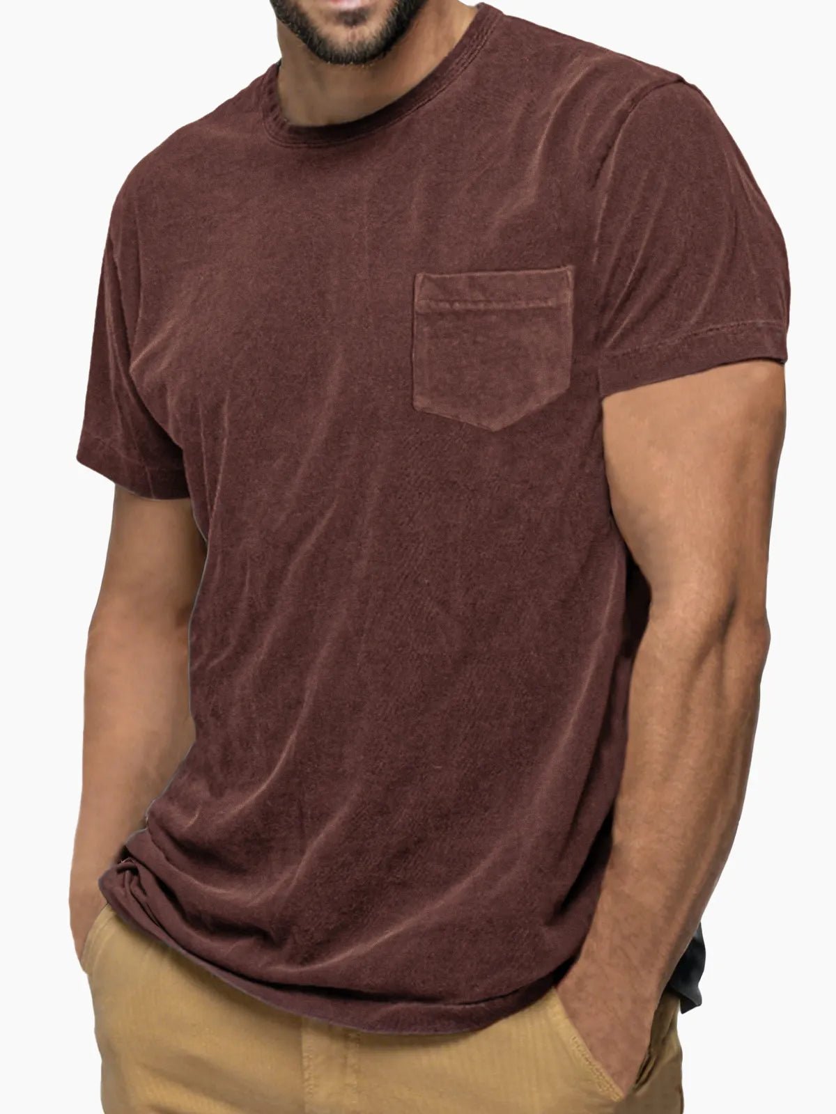 Men's Vintage Distressed Soft Cotton Short Sleeve Basic T-Shirt with Chest Pocket