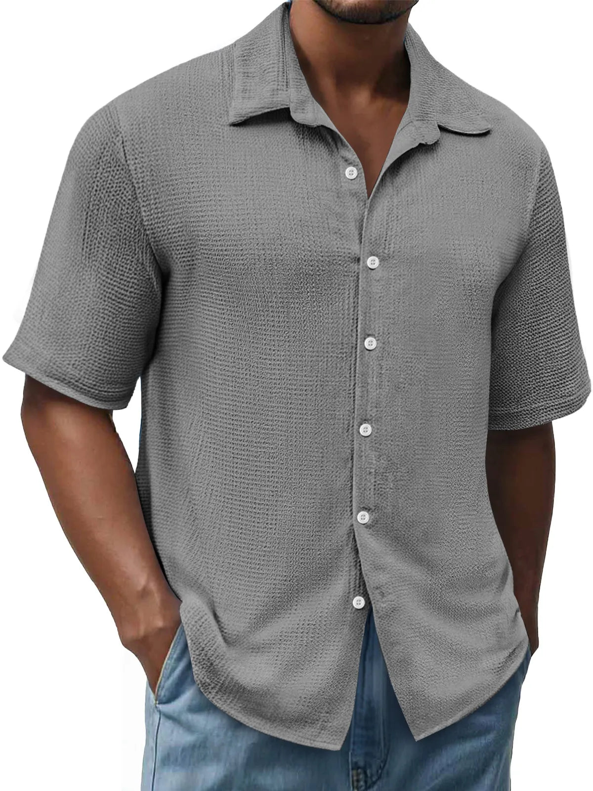 Men's Daily Texture Casual Lapel Comfortable Short Sleeve Shirt