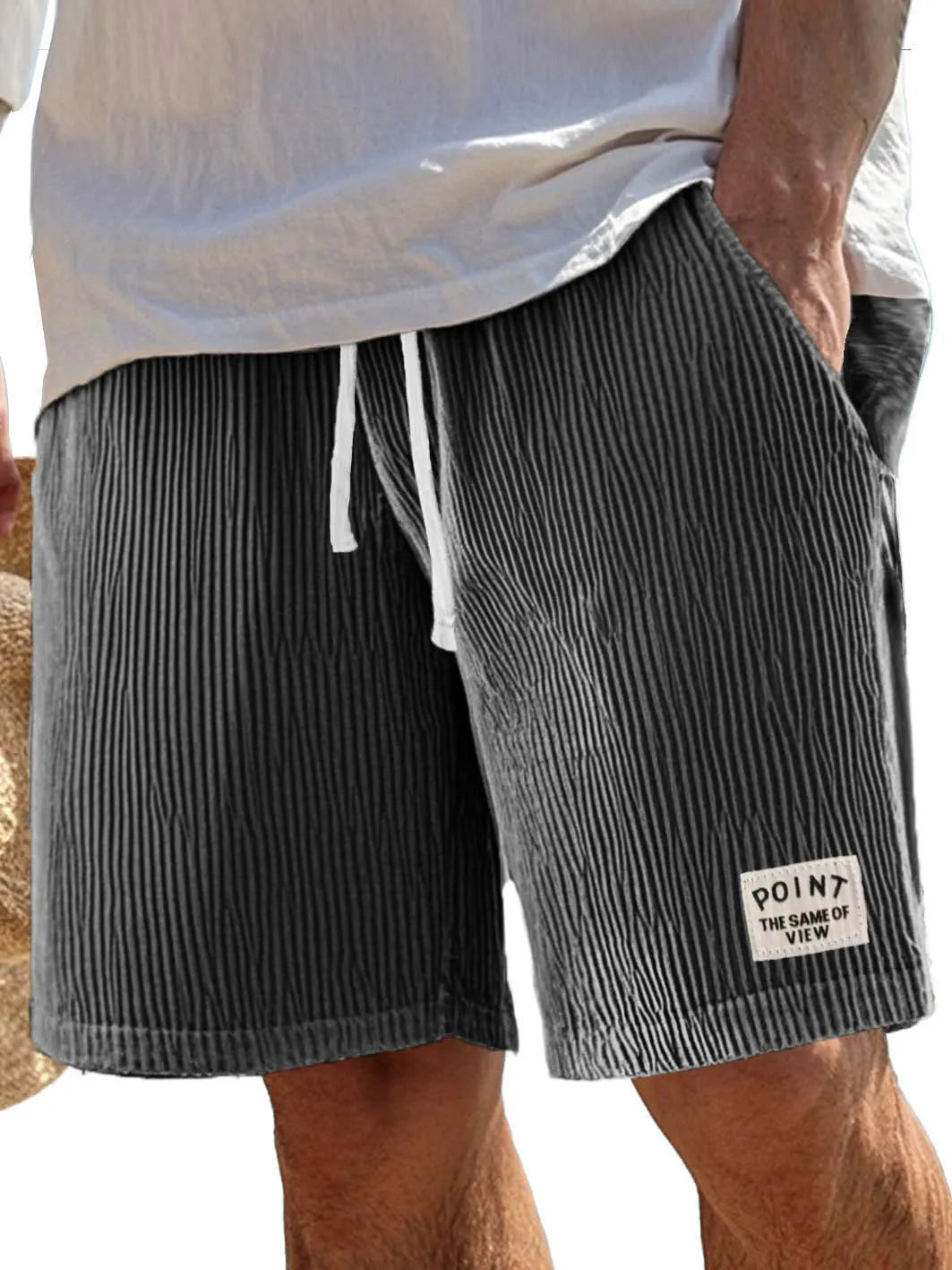 Men's Fashion Casual Ribbed Fabric Pocket Embroidered Logo Shorts