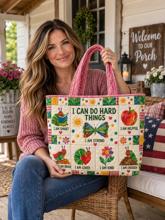 Kids Inspirational Caterpillar Floral Patchwork Quilted Tote Bag