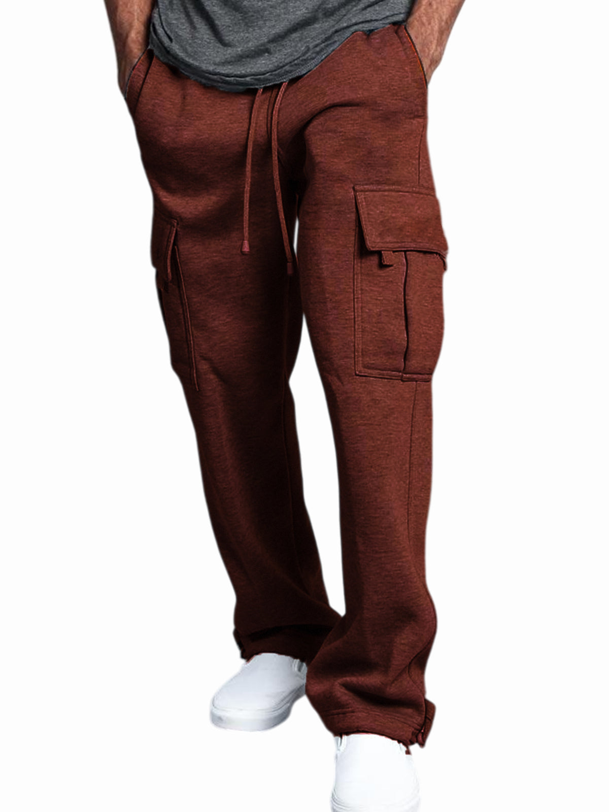 Men's Practical Multi-Pocket Retro Workwear Casual Sweatpants Elastic Waist Straight Trousers