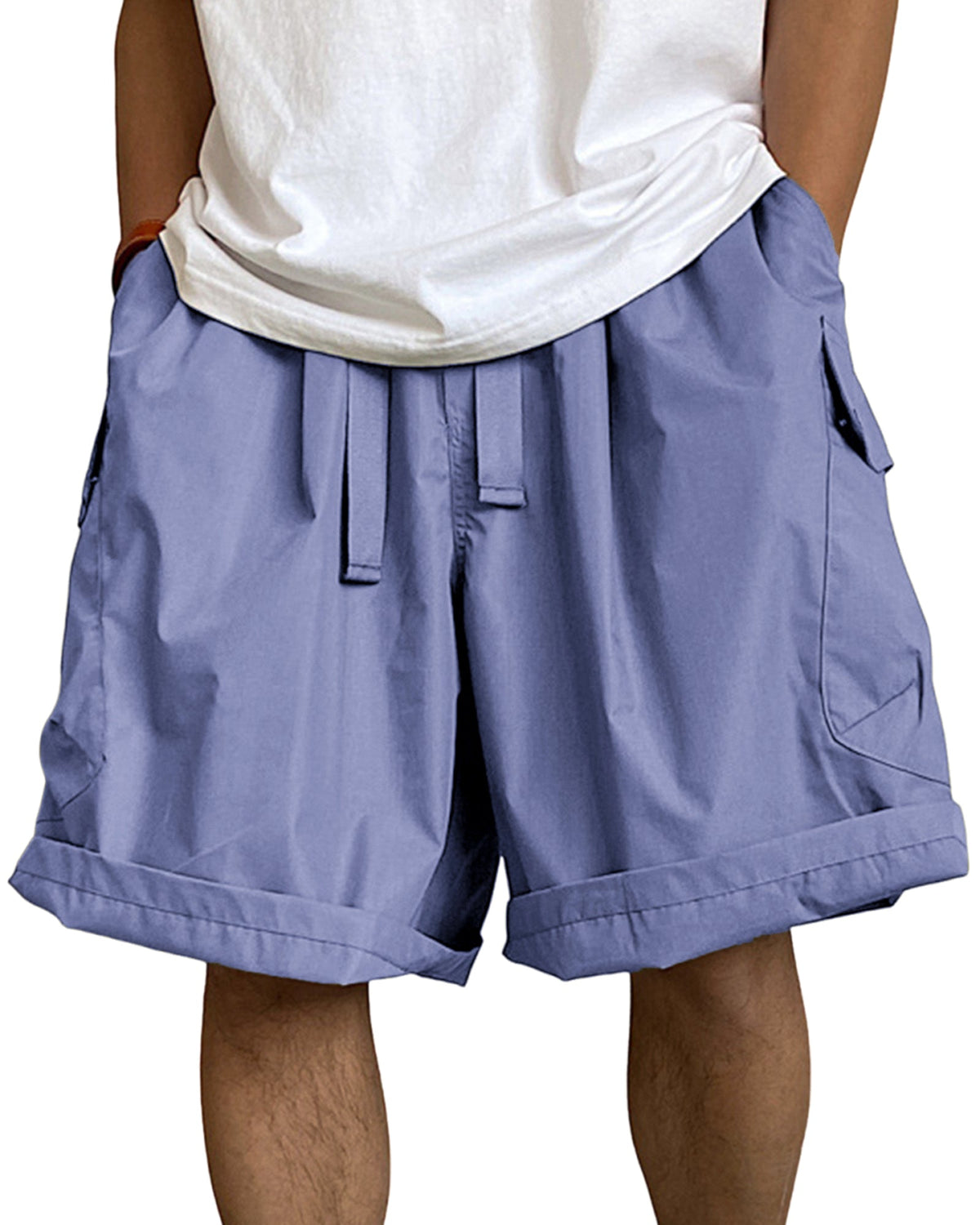 Men's Multi-Pocket Cargo Shorts Breathable Loose Drawstring Shorts with Side Pockets