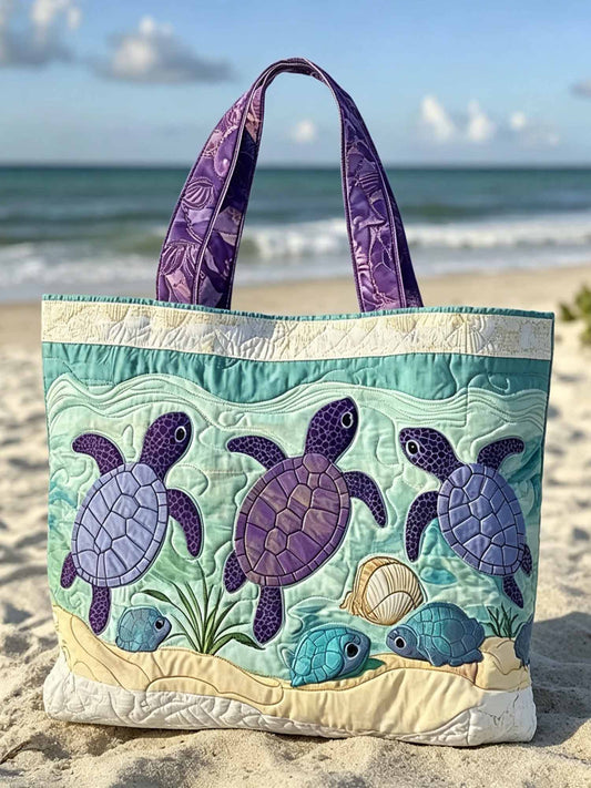 Beach Turtle Protection Pattern Quilted Tote Bag