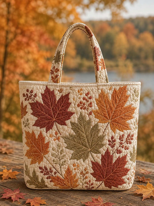 Autumn Maple Leaves Patchwork Quilted Tote Bag