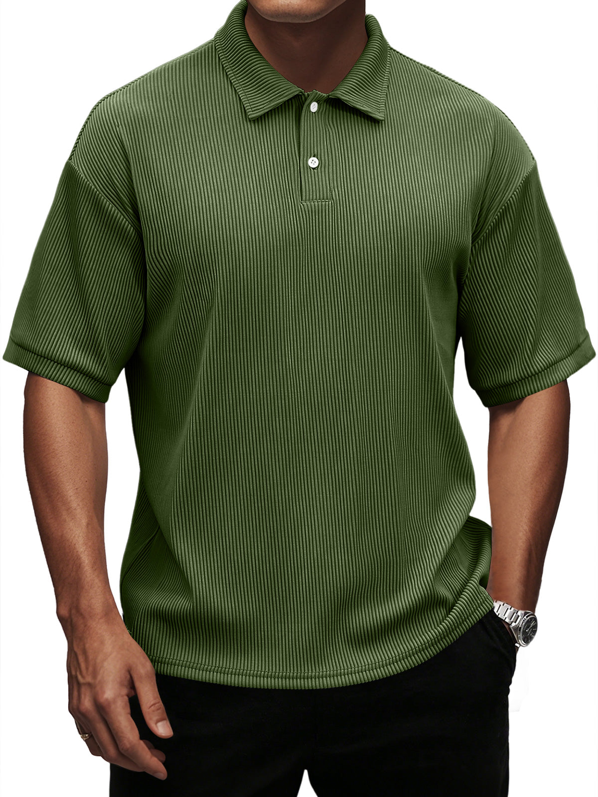 Men's Fashion Casual Pit Lapel Button Solid Color Short Sleeve POLO Shirt