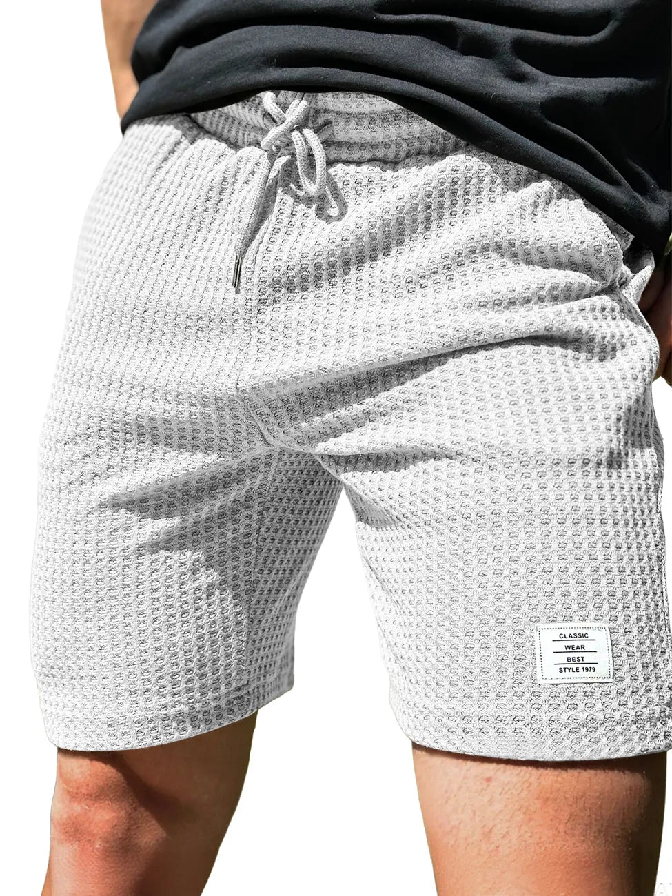 Men's Everyday Waffle Embroidered Logo Drawstring Casual Shorts
