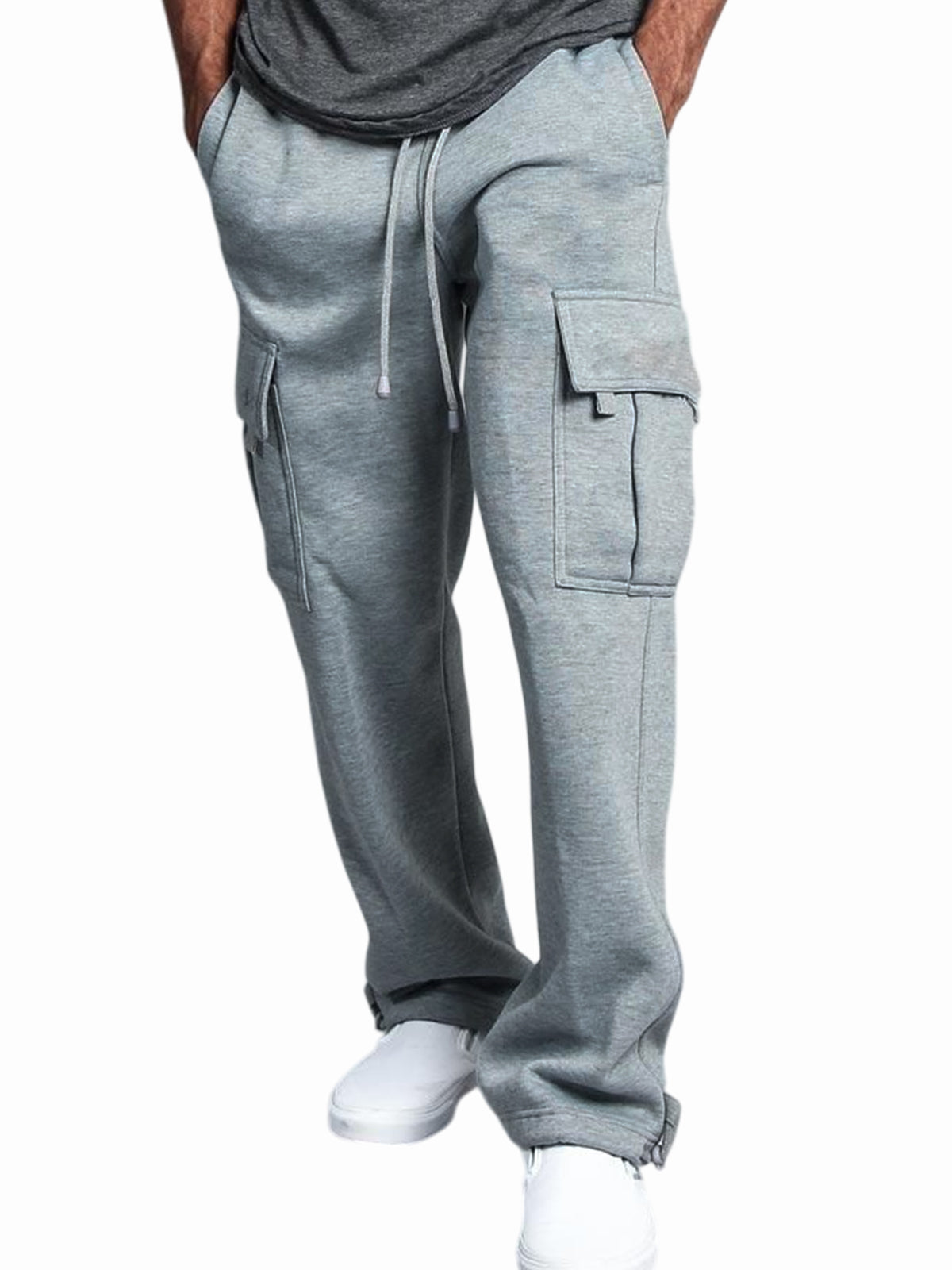 Men's Practical Multi-Pocket Retro Workwear Casual Sweatpants Elastic Waist Straight Trousers