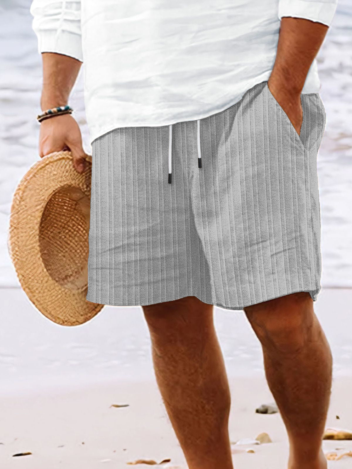 Men's Beach Vertical Stripe Casual Lace-Up Shorts