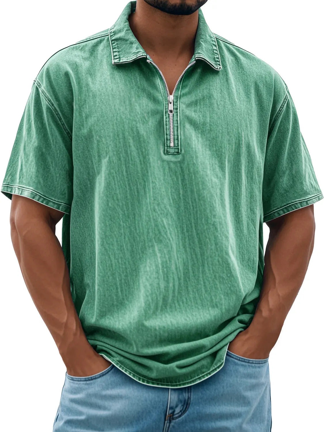 Men's Retro Daily Lapel Zipper Casual Short Sleeve POLO Shirt