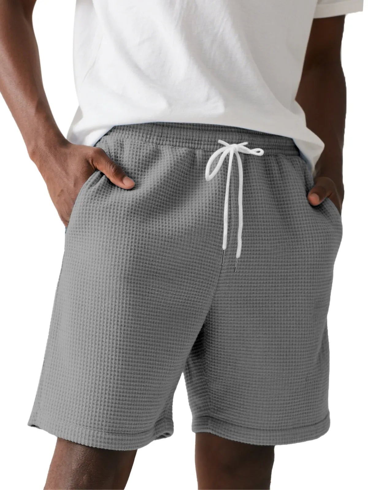 Men's Simple Solid Color Waffle Texture Casual Shorts