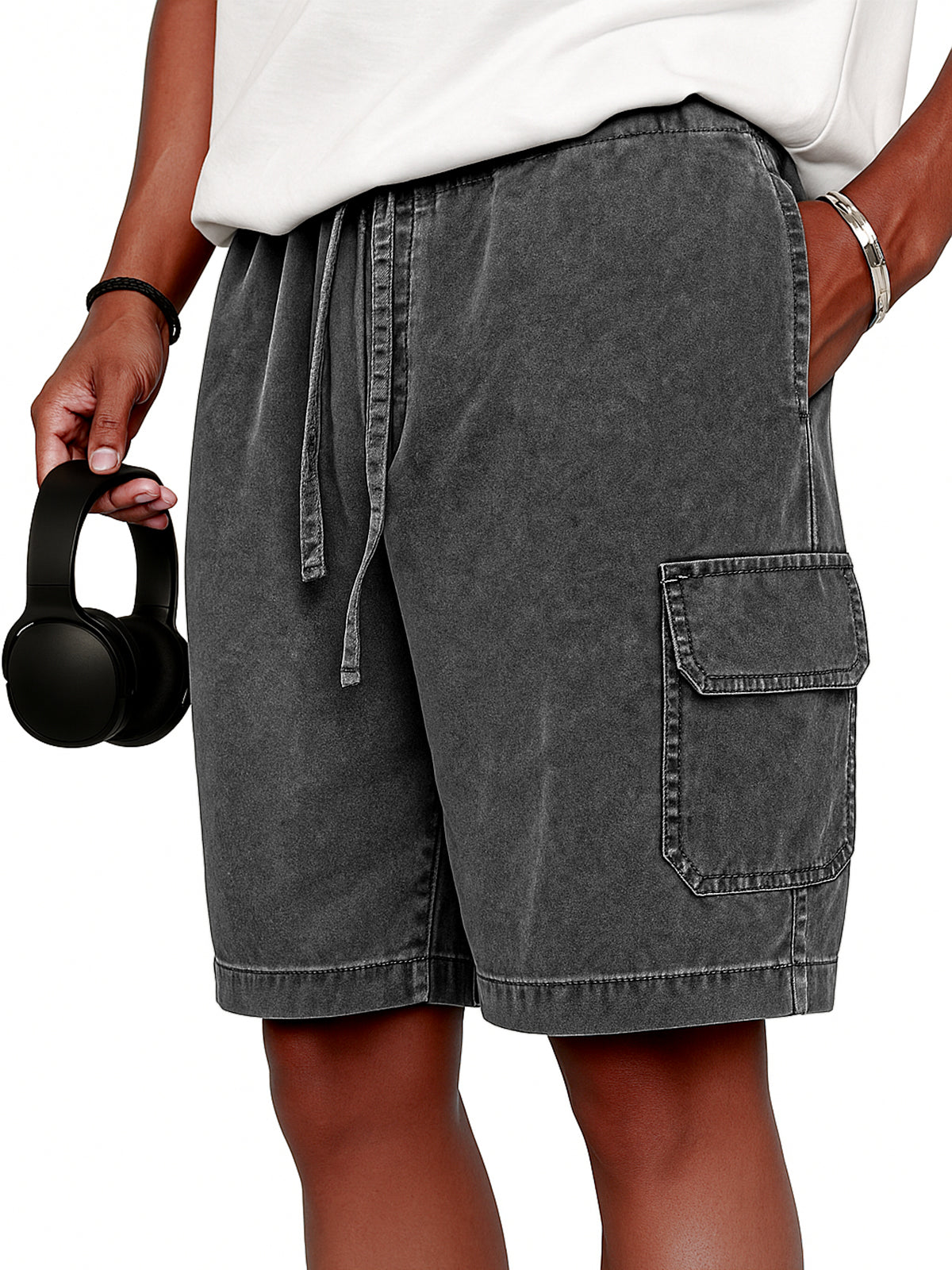 Men's Stylish Vintage Dyed Cargo Lace Up Practical Pockets Casual  Shorts