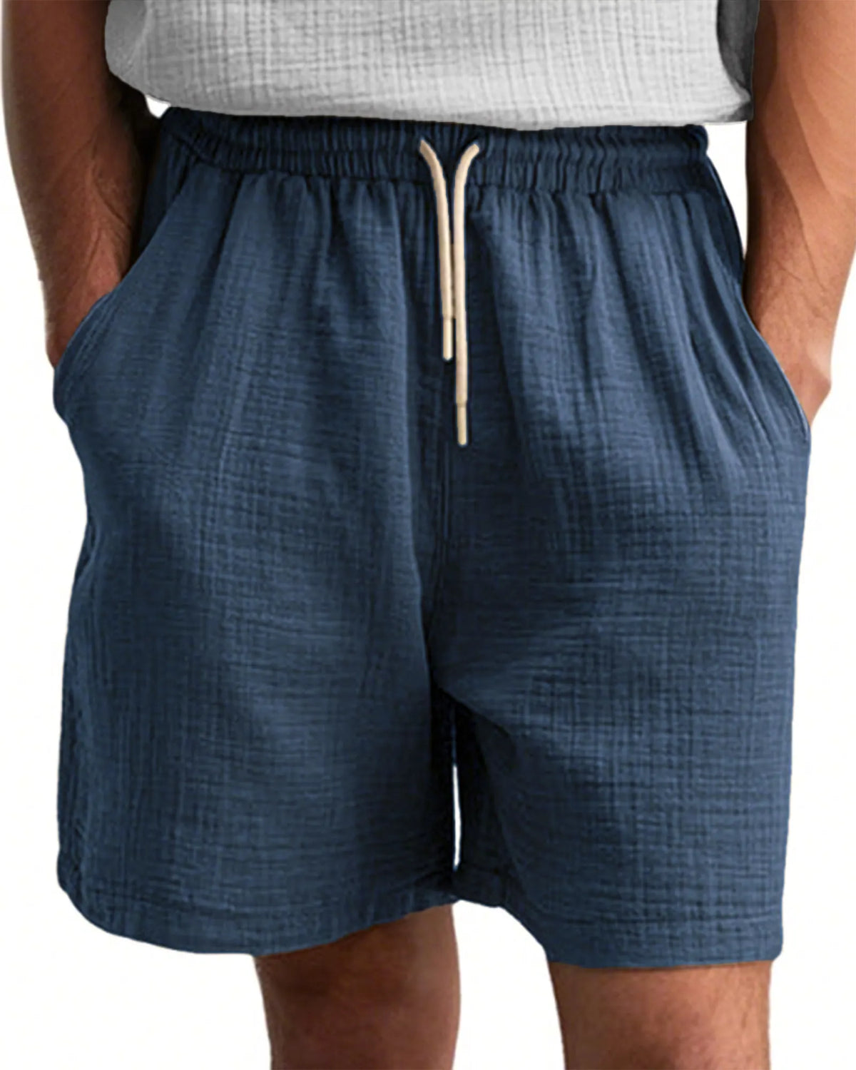Men's Comfort Gauze Musilin Daily Casual Lace-Up Shorts with Pockets